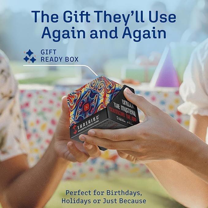 Shashibo Shape Shifting Box - Award-Winning Fidget Toy w/ 36 Rare Earth Magnets - Fidget Cube Transforms Into Over 70 Shapes, Sensory Toy Gift for Kids, Teens, and Adults (Spaced Out)