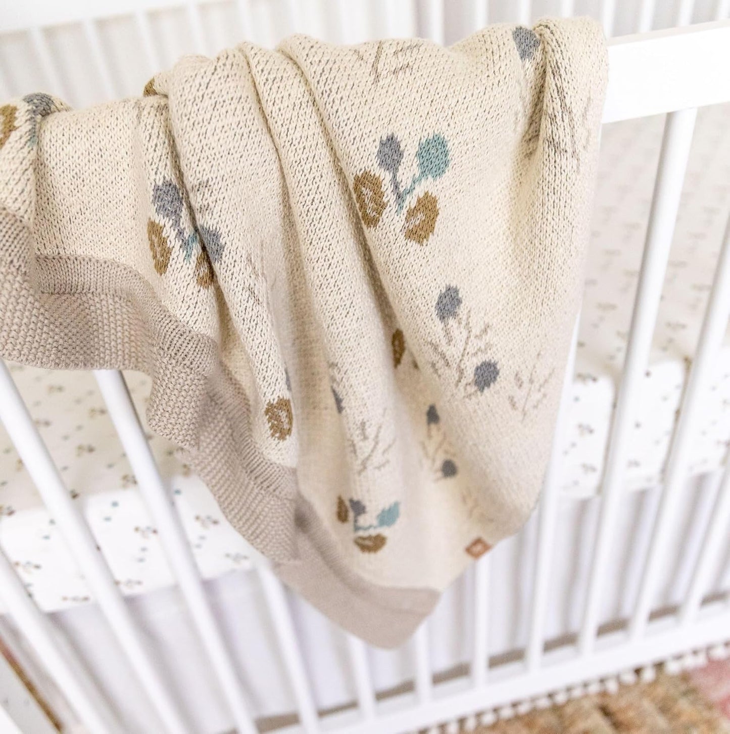 Crane Baby 100% Organic Cotton Knit Baby Blanket with Poppy Design, Soft Reversible Stroller and Crib Blanket, Gender Neutral Multicolor Bohemian