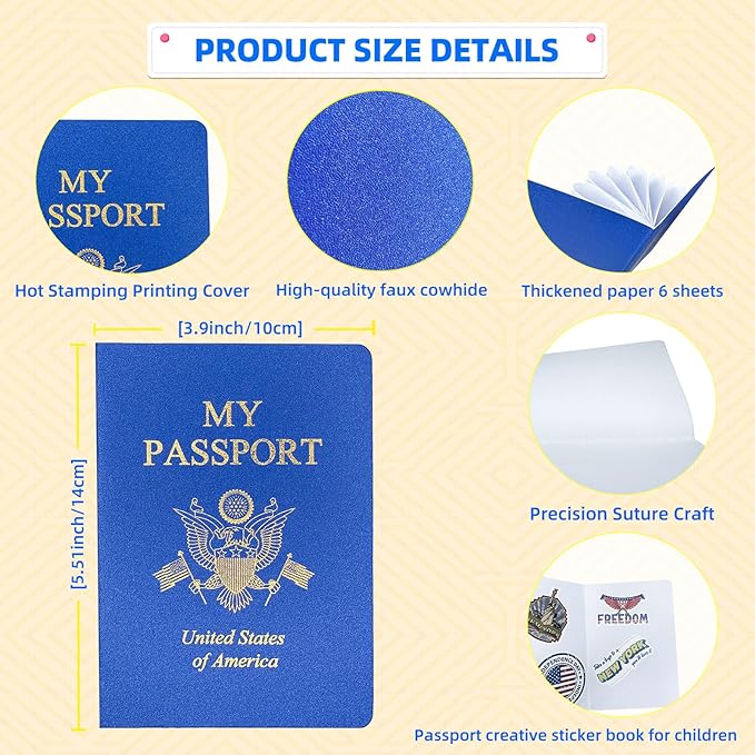 100 Pcs Blank Passport Notebook Blue Passport Book Fake Passport Travel Journal Sticker Collection Book for Kids School Projects World Travel Pretend Activity Party Favors, 5.51x3.9 Inch