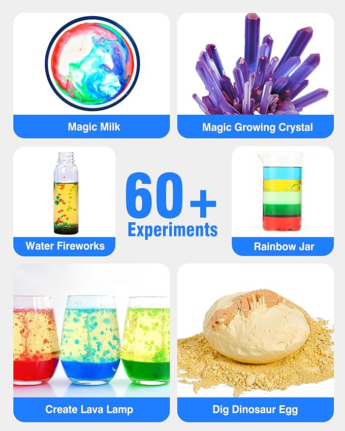 60+ Science Experiment Kit for Kids Ages 5-6-7-8, STEM Educational Science Gifts for Kids, First Science Kit for Boys Girl Birthday
