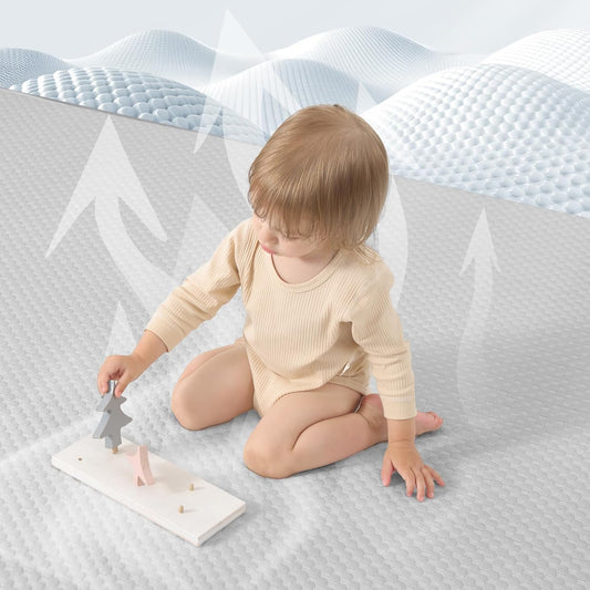 Baby Play Mat for Summer, 1.3 Thick Extra Large Memory Foam Cooling Floor Tummy Time Mat, Soft & Breathable, Non-Slip Rectangular for Toddlers’ Playtime & Rest(Grey,79"x118")