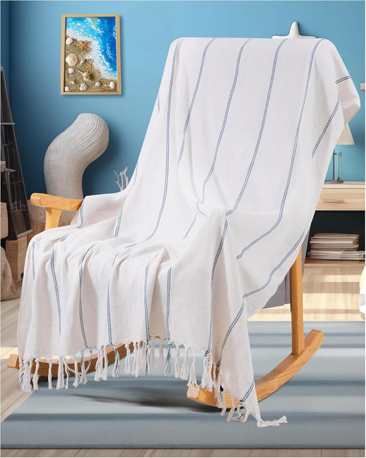 Genovega Blue Throw Blanket Bedroom Decoration Living Room Accessories Sofa Couch Cover Chair Apartment Essential House Goods Navy Stripe Shark Lake House Kids Teen Boy Baby Nursery Decoration