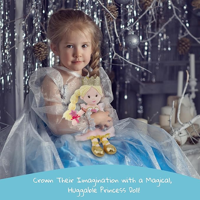 June Garden 12" Soft Baby Princess Doll Lila - Stuffed Cuddly Princess Plush Gifts for Toddler Girls - Blue Dress