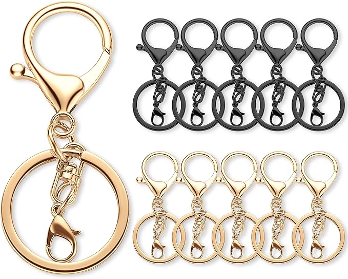 10 Pack a Set Metal Lobster Claw Clasps and Key Rings, Key Chain Accessories, Keychain Making kit for Keys, Art Crafts, Jewelry Making, Light Gold - Gunmetal