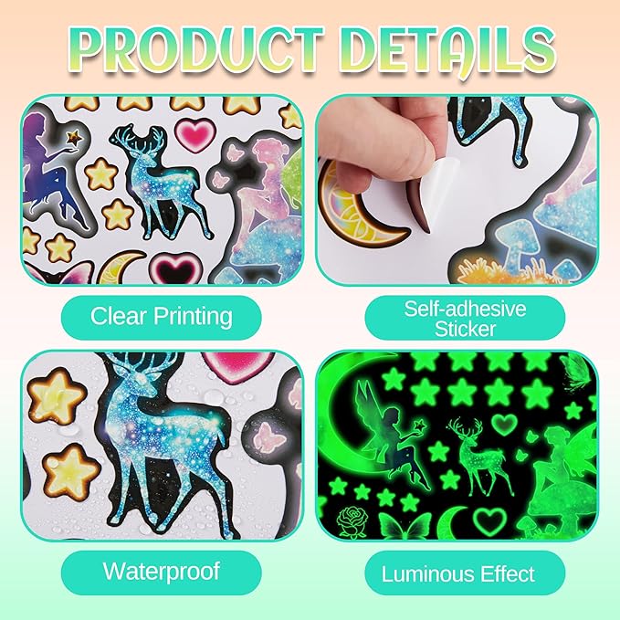 Glow in The Dark Fairy Star Wall Stickers, Neon Fantasy Elf Butterfly Wall Decal for Girls Room, Baby Girl Boy Bedroom Ceiling Nursery Decoration