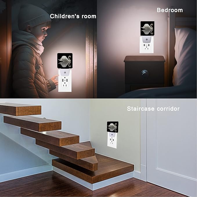 White Swan Night Light,Water Reflection Night Lights 0.5W Sleep Friendly for Boys Girls Led Night Light Dusk to Dawn Sensor Nightlight for Stairway/Hallway/Kitchen