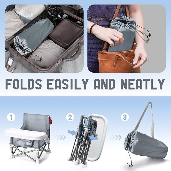 Tiny Marvels Portable 3-in-1 Baby Chair – Cozy Toddler Chair, Baby Seat with Tray, Booster Seat – Compact, Foldable, Safe with Child Safety Belt Carry Bag – Perfect for Travel & Family Time