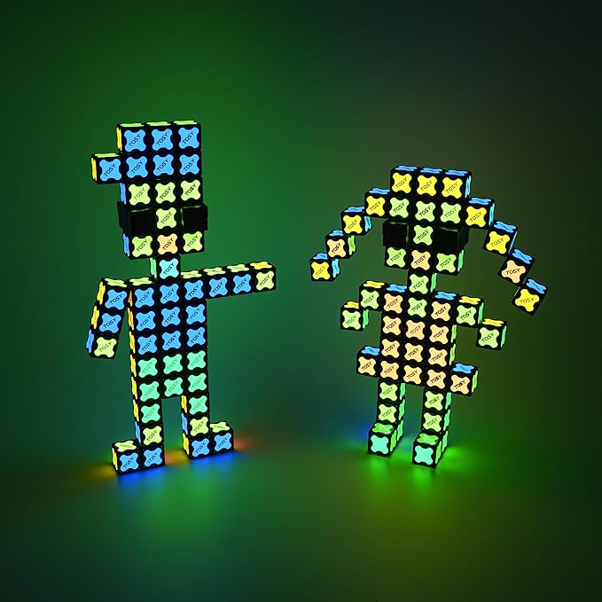 TOSY Magnet Cube 2x2 - 8 Blocks, 2 in 1 Toy: 2x2x2 Puzzle Cube and Customizable Infinity Cube, Glowing, UV Flashlight, Fidget/STEM/STEAM Magnet Tiles Birthday Gift for Kids/Teens/Adults, 4-Pack