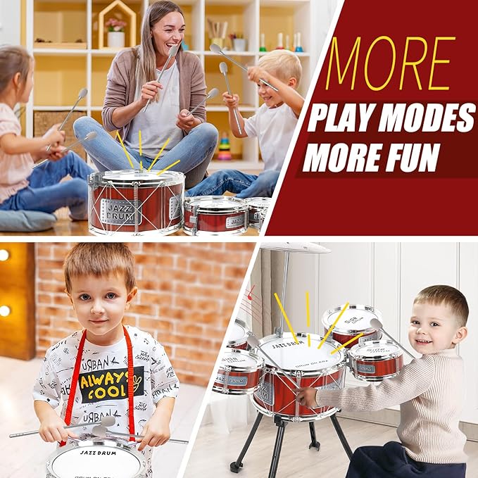 TWFRIC Toy Drum Kit for Kids 3-5 Upgraded Toddler Rock Drum Set with 5 Drums Musical Instrument Toys for 3 4 5 Year Old Boys Girls Gifts 4-6