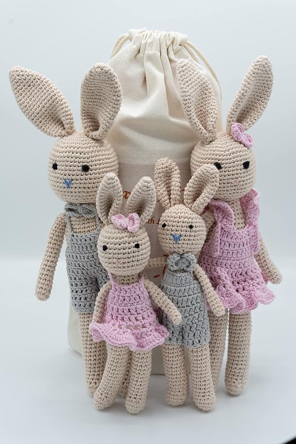 KawaiiOnO Bunny Family, Handmade Crochet Plushie Doll, Amigurumi Baby/Toddler Doll