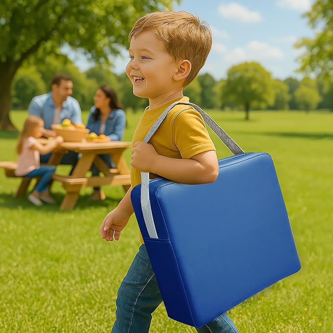 Toddler Booster Seat for Dining Table, 2 Elastic Seat Belts, Anti Scratch PU Skin-Friendly, Waterproof, Anti-Wrinkle, Detachable Non-Slip Bottom - Dark Blue
