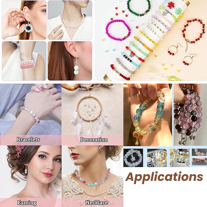 ambitieux DIY Bracelet and Jewelry Making Kit – 350+ Pcs 8mm Glass Beads with Elastic String – Perfect for Handmade Bracelets and Accessories (Crackle Glass) DIY