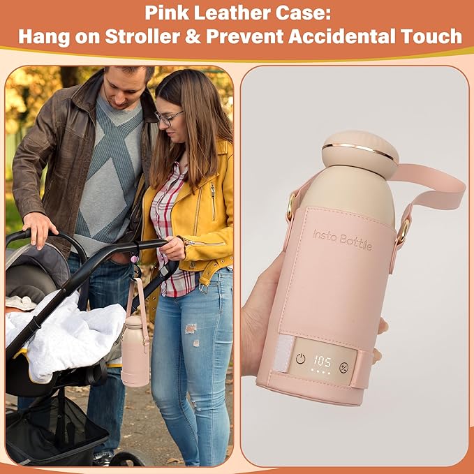 Portable Baby Bottle Warmer for Breastmilk & Formula, Fast 3-Min Heating, 500ml, Adjustable Temp Control, USB Rechargeable, Travel-Friendly with Case