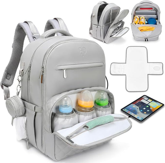 Award-Winning Premium Leather Diaper Bag Backpack – Stylish, Durable, Waterproof Vegan Leather with PEVA Changing Pad & Baby Headrest, Travel-Friendly, Organized for Busy Parents