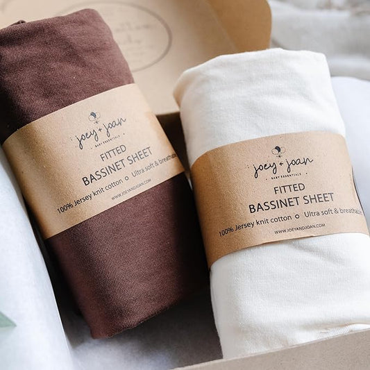 Bassinet Fitted Sheets Compatible with 4moms Breeze Plus Bassinet Model 1045 – Snuggly Soft 100% Jersey Cotton – Cream + Brown – 2 Pack – Not for Old Models