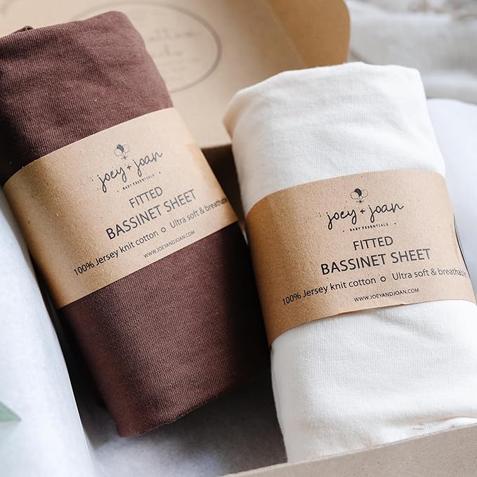 Bedside Sleeper Bassinet Sheets for 32 x 19 Inch Mattress Pad – Compatible with Ronbei, Pamobabe, Nordmiex Bassinet – 100% Jersey Cotton – Cream + Brown – 2 Pack