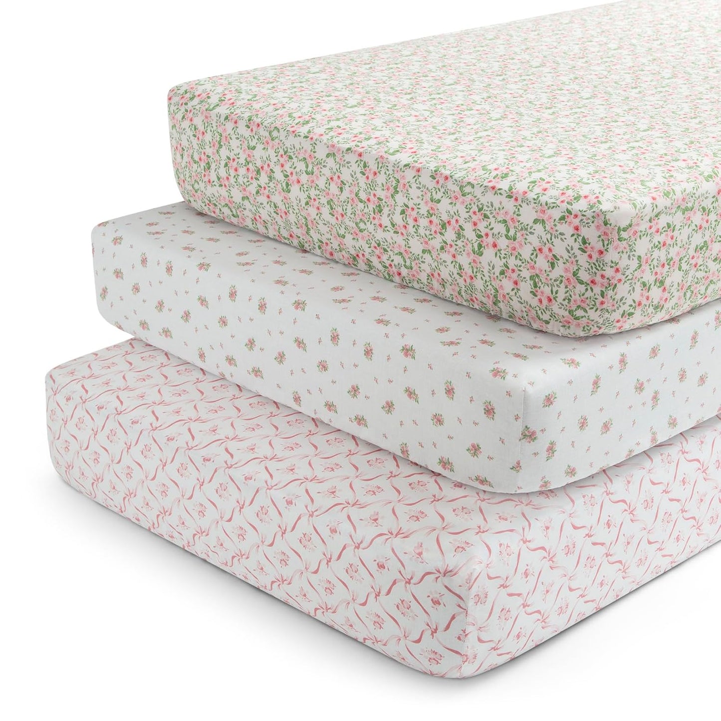 Delta Children Fitted Crib Sheets for Girls and Boys - Crib Sheet for Standard Crib and Toddler Mattresses - 28x52 Inch (Pack of 3), Pink Floral
