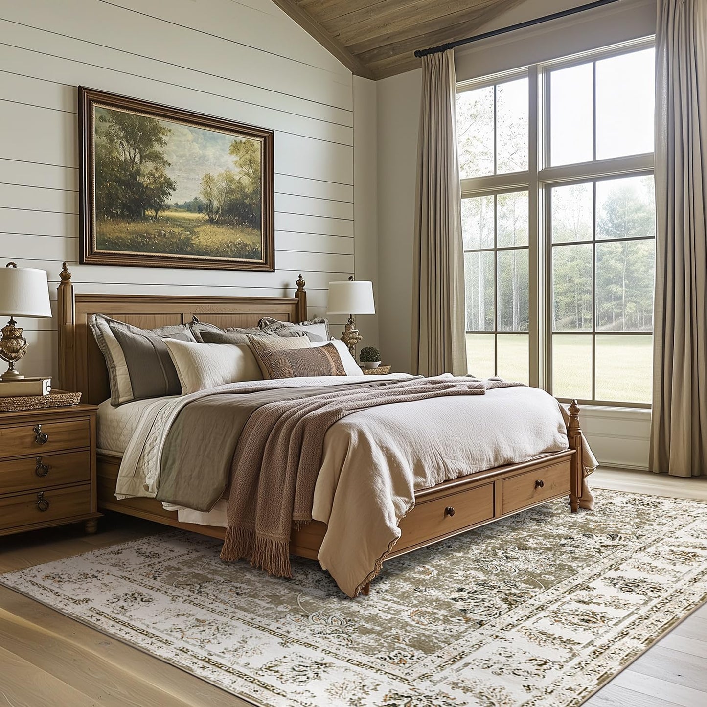 jinchan Washable Area Rug 8x10 for Living Room - Soft Faux Wool Ultra-Thin Stain Resistant Non-Slip Distressed Vintage Floral Large Carpet for Bedroom,Dining Room,Home Office,Nursery(Taupe, 8'x10')