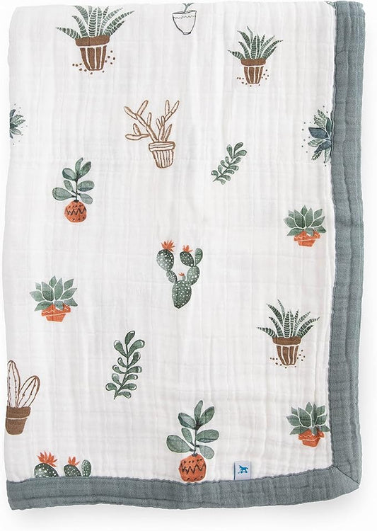 Little Unicorn Newborn Receiving Quilt | Ultra- Soft, Multi-Layered Muslin Fabric | Gift for Newborns & on-The-go (Prickle Pots)