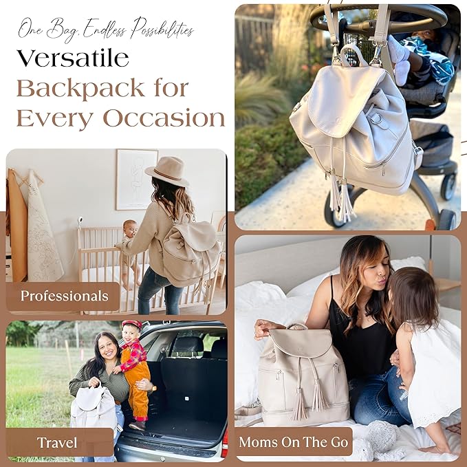 Citi Collective Journey Pearl Vegan Leather Diaper Bag Backpack | Elegant, Multifunctional, Travel Diaper Bag with Changing Pad, Stroller Straps & Insulated Bottle Pockets.
