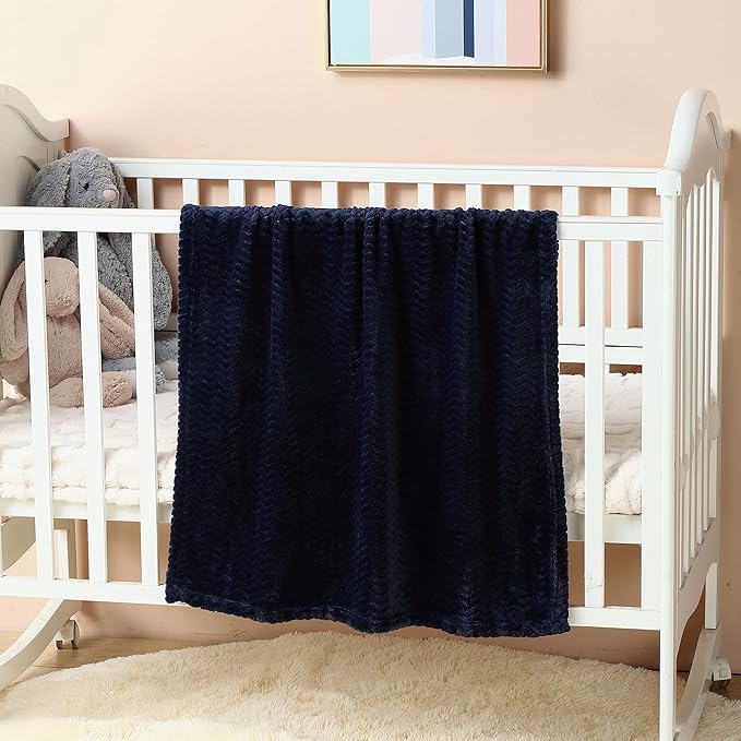 CREVENT 30''X40'' Soft Cozy Warm Baby Blankets for Boys Girls Solid Color - All Season Use - Newborn Essentials (Wave Dark Blue/Navy)