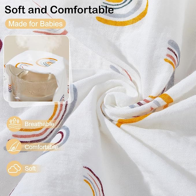 Baby Bassinet Sheets TPU Waterproof 2 Pack Soft Muslin Bedside Bassinet Mattress Sheets with Bottom Elastic Band for Baby Boy Girls Unisex Fit Hourglass Oval and Rectangle, White Rainbow