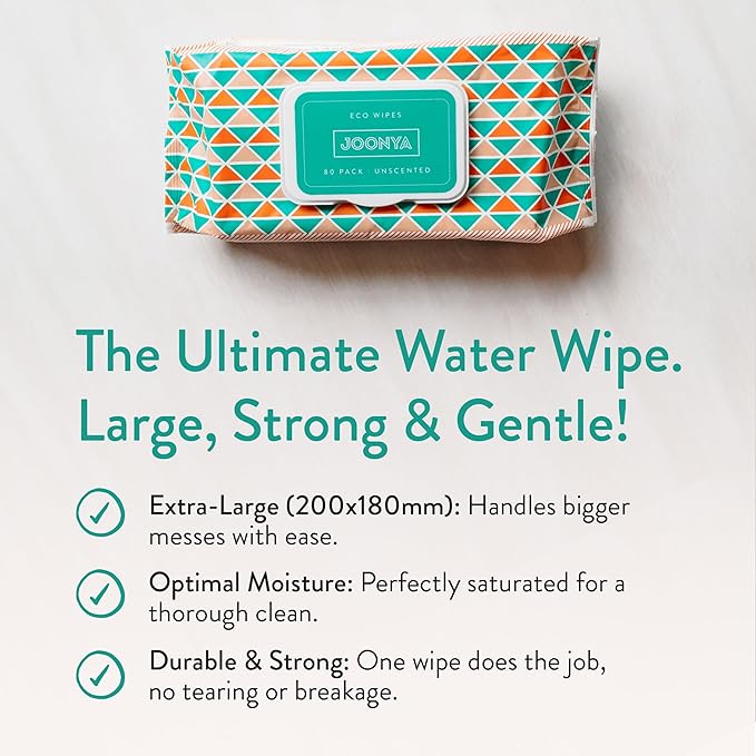 JOONYA Unscented Baby Wipes — Plant-Based, Fragrance-Free Diaper Wipes | Hypoallergenic, Non-Toxic, Compostable & Biodegradable Wet Wipes for Sensitive Newborn Skin | 1 Pack of 80 Wipes