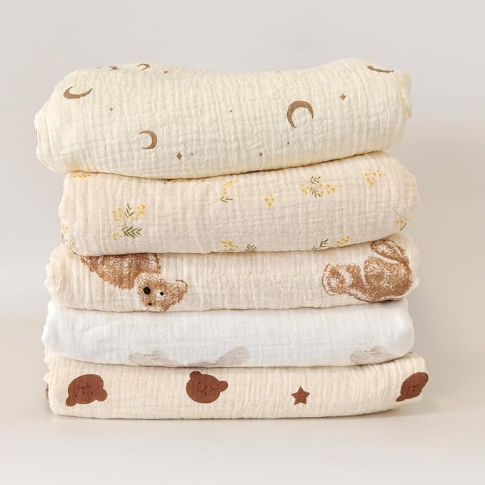 Baby Soft Muslin Thick Blanket Cotton and Dotted Backing Double Layer Receiving Blanket 40"x40" Bunny