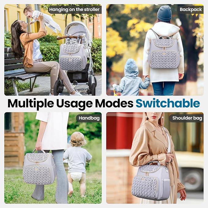 4 in 1 Convertible Diaper Bag Backpack,Waterproof Baby Diaper Bag with Changing Pad,Converts into Baby Tote Bag,Diaper Backpack,Stroller Bag and Crossbody Diaper Bag