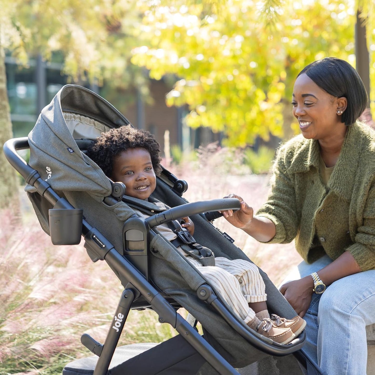 Joie Ginger lx 4-in-1 One-Hand Pramette Stroller - Easy Convertible Pramette and Stroller with a One-Hand Pramette Conversion, for Newborns to Toddlers (Shale)