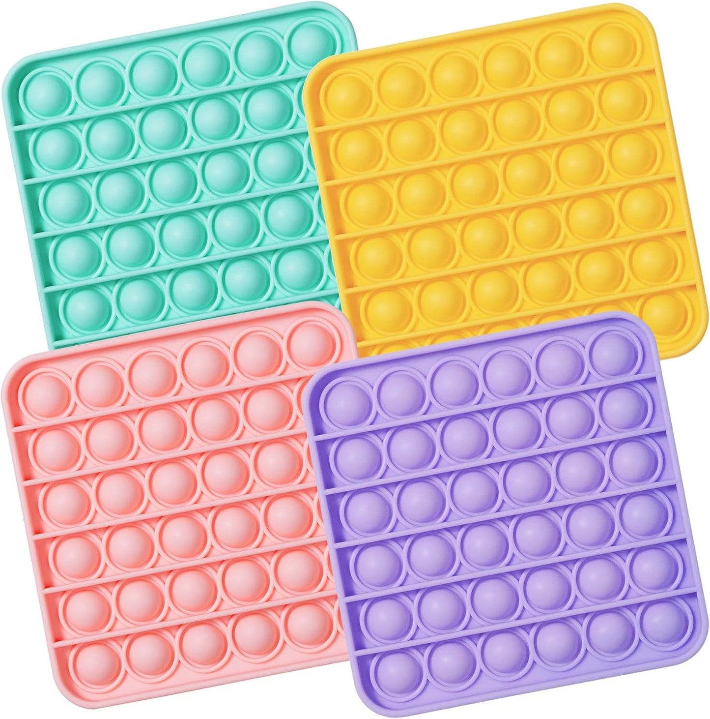 Push Pop Fidget Toy, 4-Pack Push Pop Bubble Fidget, Square Push Pop Bubble Sensory Fidget Toy, Pastel Pink, Mint, Yellow, Purple, Party Favors