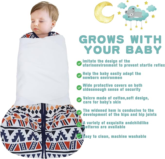 Newborn Sleep Sack Baby Swaddle,3-Way Adjustable Wearable Blanket,100% Rayon Cotton Swaddling Sleeping Bag，TOG 0.5 (Soccer & Triangles, 0-3 Months)