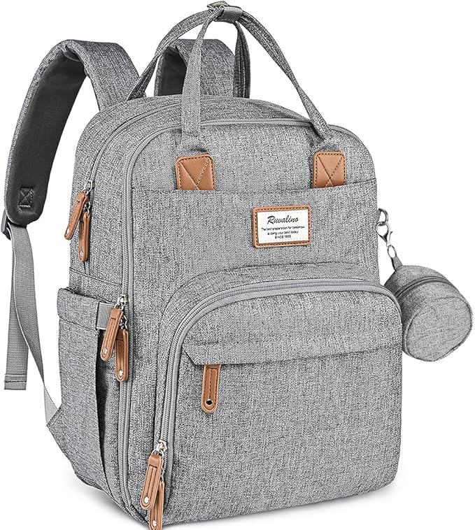 RUVALINO Diaper Bag Backpack-Expandable Baby Bag with up to 50% Capacity -Baby Essentials Bag with Changing Pad Insulated Bottle Holders & Pacifier Case, Waterproof, Gray XL