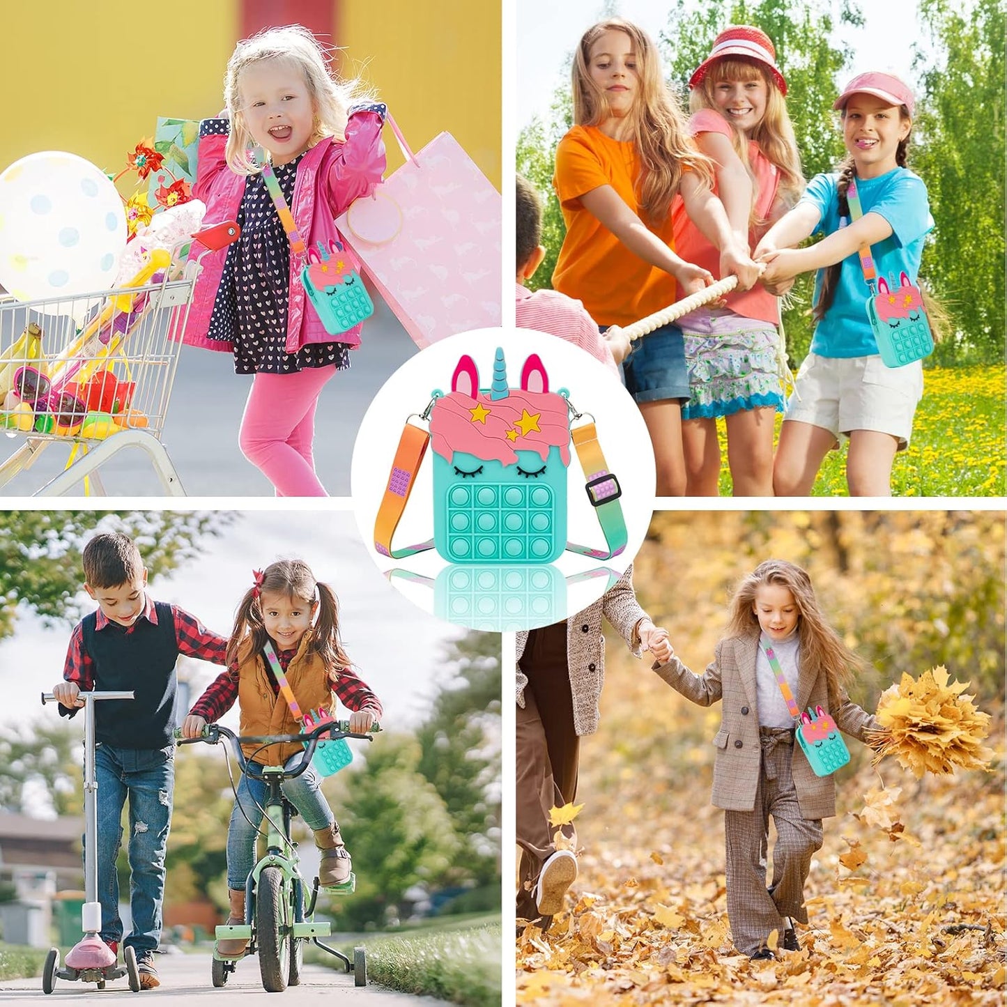 Civan Blue Big Purple Bag for Girls Unicorn Pop Purse for her, Pop Fidget Toy for Girls, Push Pop Bubble Fidget Sensory Toy, Stress Release Pop Coin Purse, Party Favors Unicorn Birthday Gifts