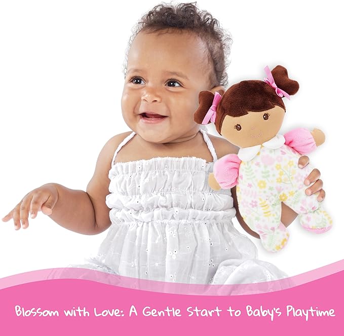 June Garden 9" My First Doll Zuri - Soft Plush Baby Doll - Pink Floral Outfit