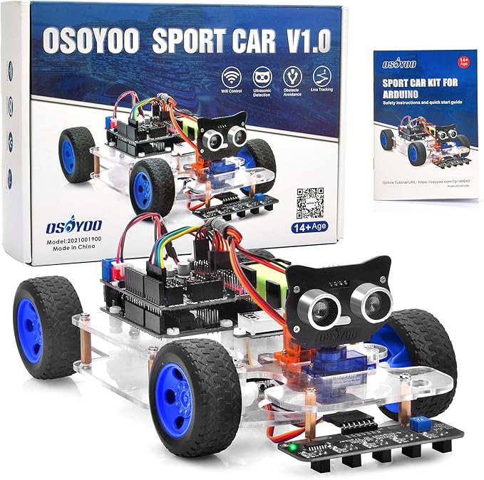 OSOYOO Robot Rc Smart Car DIY Kit to Build for Adults Teens with Servo Power Steering Motor, WiFi, Bluetooth, Code Programmable Compatible with Arduino