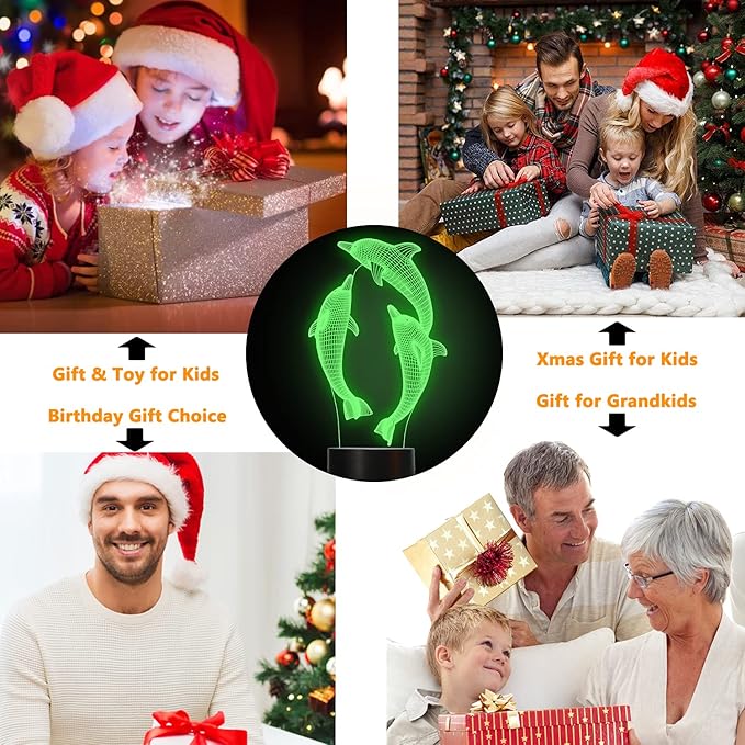 Night Light for Kids Ocean Dolphin 3D Night Light Porpoise Bedside Lamp with Remote Control 16 Color Changing Xmas Halloween Birthday Gift for Child Baby Girl