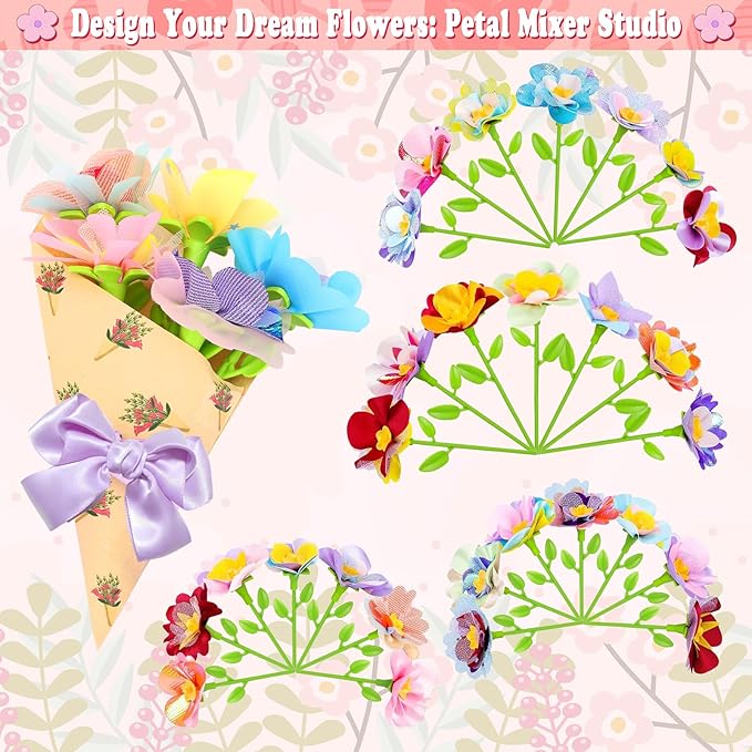 Autotechnx 182PCS DIY Fabric Flower Bouquet Refill Kit, Supplies to Create 28 Fabric Flowers, Refill Pack for Arts and Crafts Toy (Embossing Machine Not Included)
