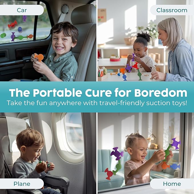 BUNMO Bath Toys Suction - Connect, Build, Create - Bath Toys - Hours of Fun & Creativity - Fine Motor Skills - Stimulating Sensory Toys - Non-Mouthable Toy 3+ - Color Changing 10 Pack