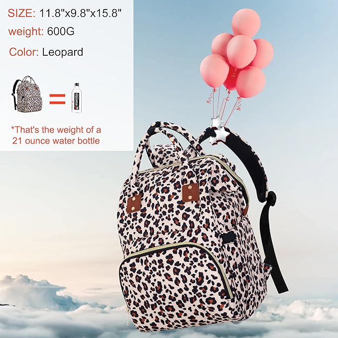 Diaper Bag Backpack Multi-Function Baby Bag With Large Capacity and Insulated Pockets Diaper Backpack Organizer Bag for Mom/Dad, Leopard