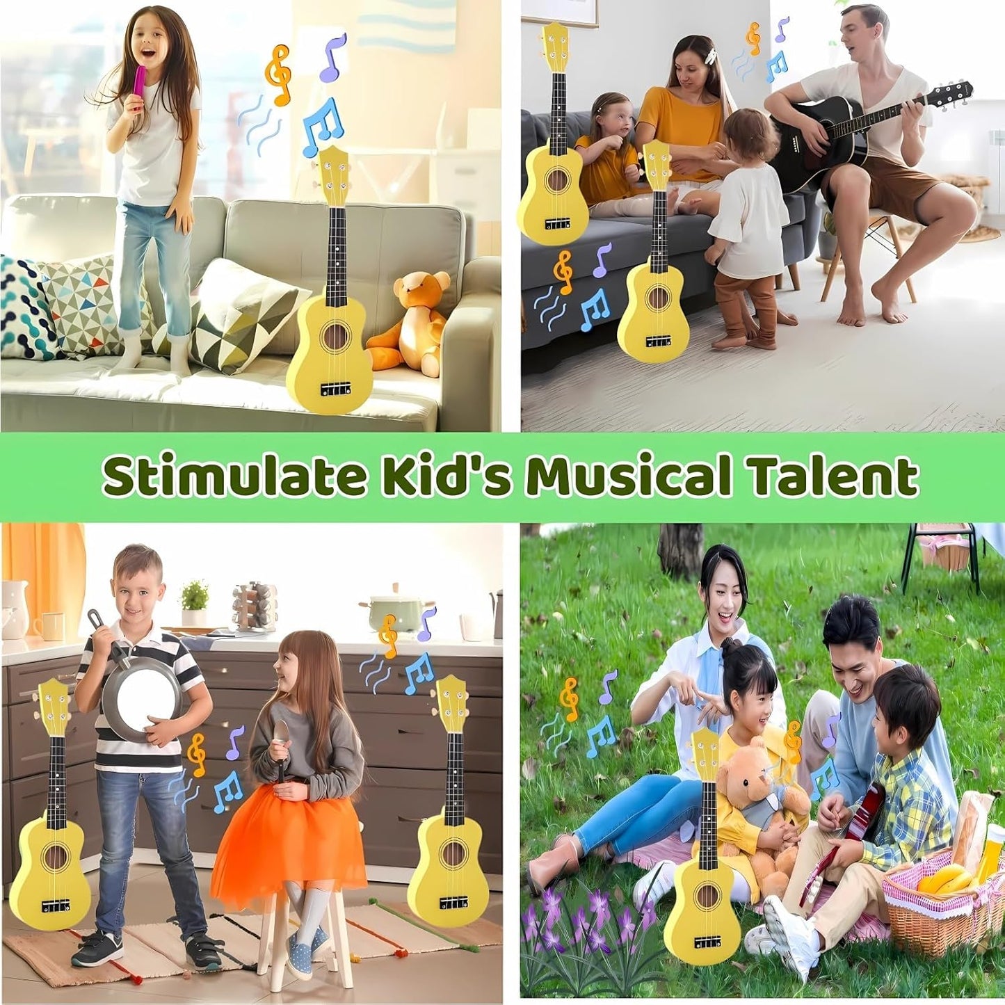 21 Inch Wooden Kids Toddler Child Children Acoustic Guitar Musical Instruments Ideal for 3-9 Year Old Boys Girls Gifts (Yellow)