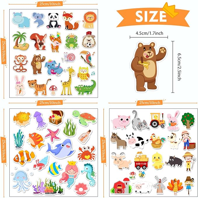Window Clings Stickers for Kids Window Gel Clings Decals Thick Gel Clings Toddlers and Adults Classroom Home Nursery Airplane Birthday Party Supplies (Farm+Animal+Sea)