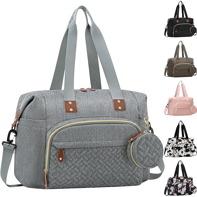 Diaper Bag Tote, Baby Bag Travel Diaper Tote Bag with Pacifier Case, Cute Maternity Hospital Baby Stylish Diaper Tote for Mom Dad Grey