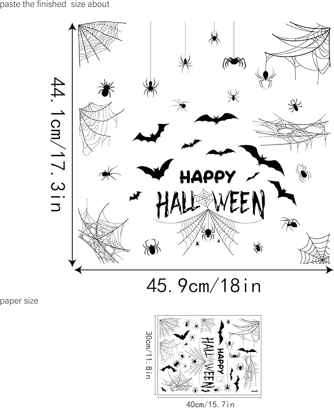Halloween Bat and Spider Web Window Stickers Set - Horror Decoration Window Door Glass Stickers Ghost House Party Set Home Living Room Windows, Front Door Glass, Office Partitions, Store Showcases