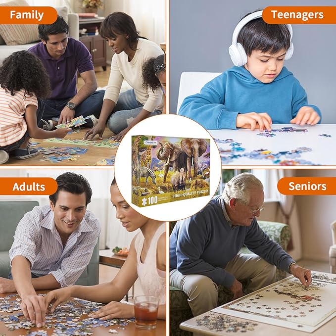 100 Piece Puzzles for Kids, African Animal 100 Piece Puzzles for Adults, Animal World Puzzle Jungle Scene Puzzle, Jigsaw Puzzles 100 Pieces for Seniors Teens Kids Ages 6-10 Brain Teaser