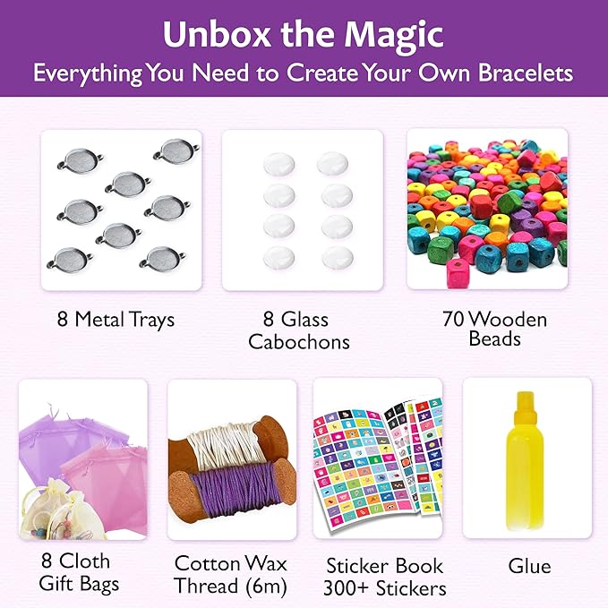 Chalk and Chuckles Bracelets Art and Crafts for Kids | DIY Bracelet Jewelry Kit for Kids Ages 7+ | Creative Gifts for Girls and Boys 7, 8, 9, 10, 11,12 Years | 8 Bracelets | Creative Art