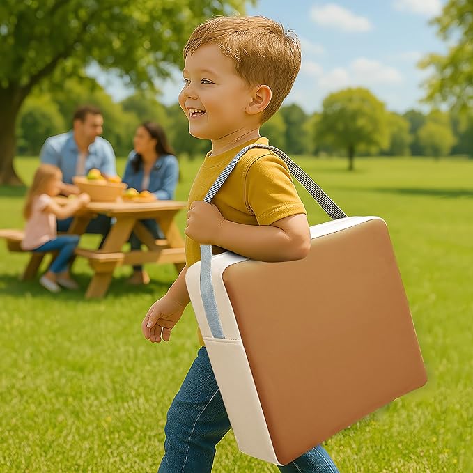 Toddler Dining Table Booster seat, PU Washable Waterproof Double seat Belt Non-Slip Bottom Booster seat for Dining Toddler, Portable Travel Increase Cushion Brown+White