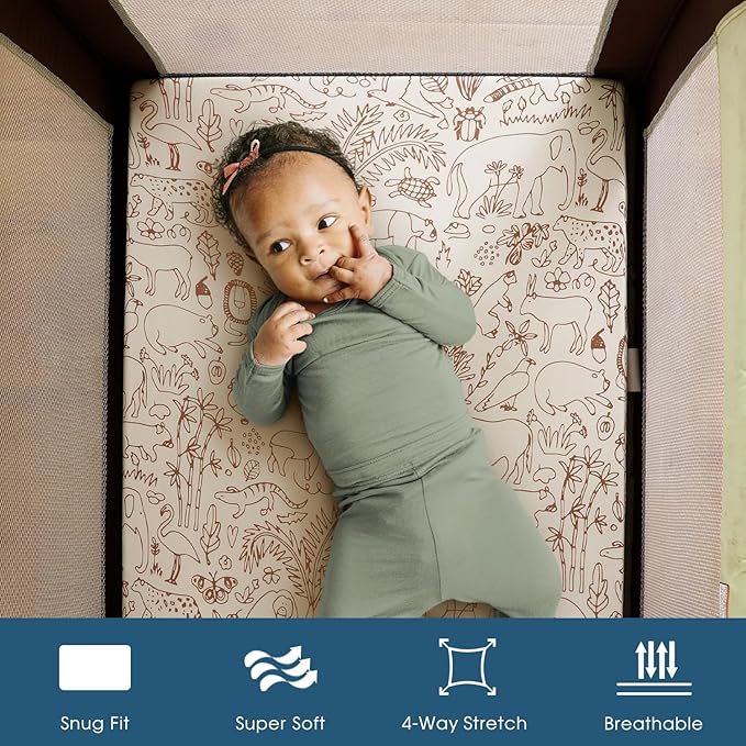 GRSSDER Fitted Pack N Play Sheets 3 Pack, Stretchy Ultra Soft Jersey Knit Portable/Mini Crib Sheets, Universal Fit for Pack N Play Pads Safe and Snug, Stylish Playard Sheets for Boys and Girls