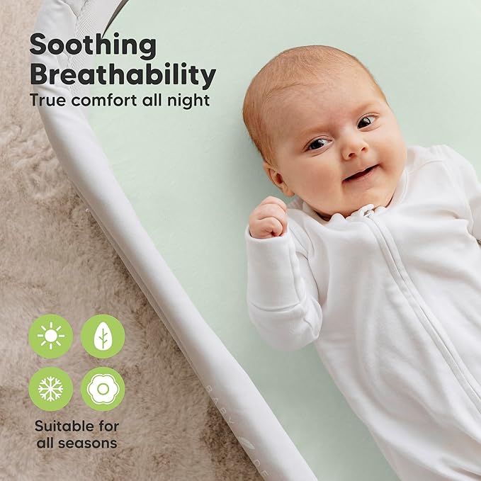 2-Pack Organic Bassinet Sheets for Girls, Boys - 100% Cotton Bassinet Mattress Sheets Compatible with Halo Bassinest Swivel Sleeper, Graco, Baby Delight, Chicco, Unisex Fitted Bassinet Sheets (Sage)