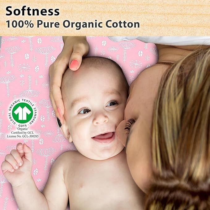 Bassinet Sheets Girl– 3-Pack Soft Fitted Bassinet Sheets, Organic Cotton, Breathable & Cozy, Fits 32x16x4 Inch Rectangle, Oval & Hourglass Mattresses (Pink Stars)